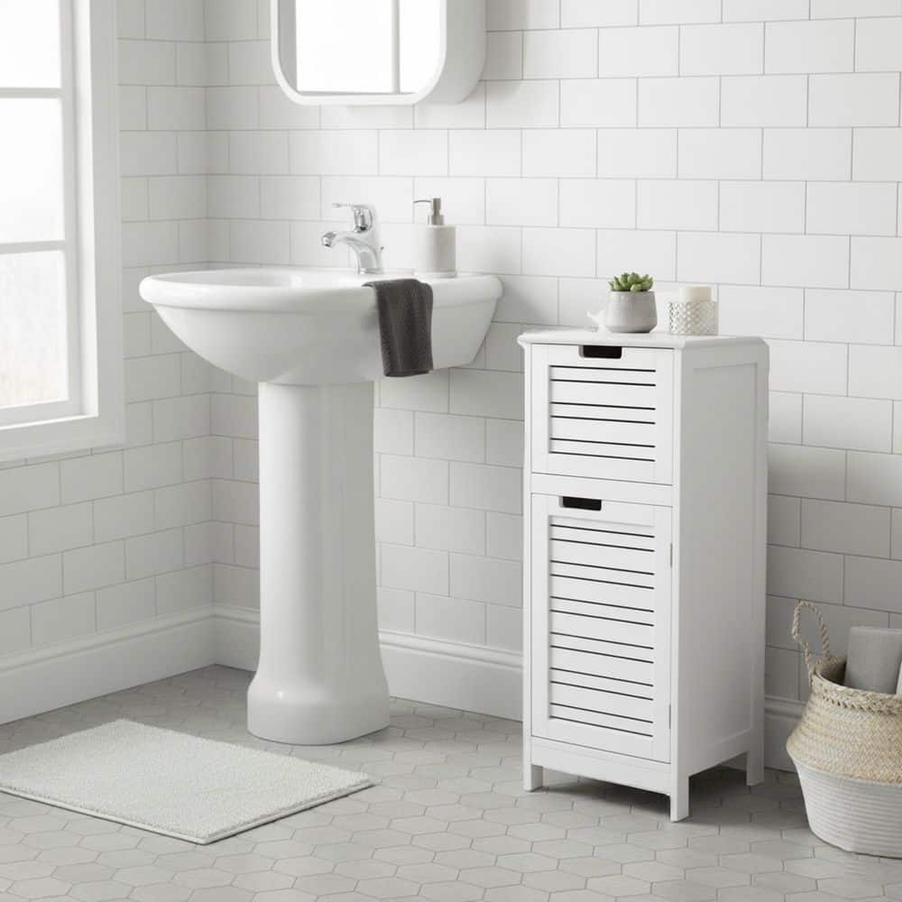 Miami 14.7 in. W x 11.13 in. D x 32.12 in. H Freestanding Bath Linen Cabinet with 2 Shelves in White price history on PriceWatchPro