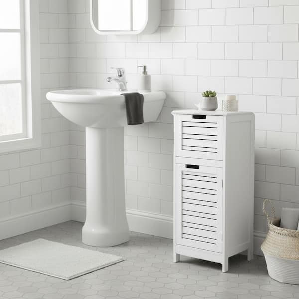 Miami 14.7 in. W x 11.13 in. D x 32.12 in. H Freestanding Bath Linen Cabinet with 2 Shelves in White