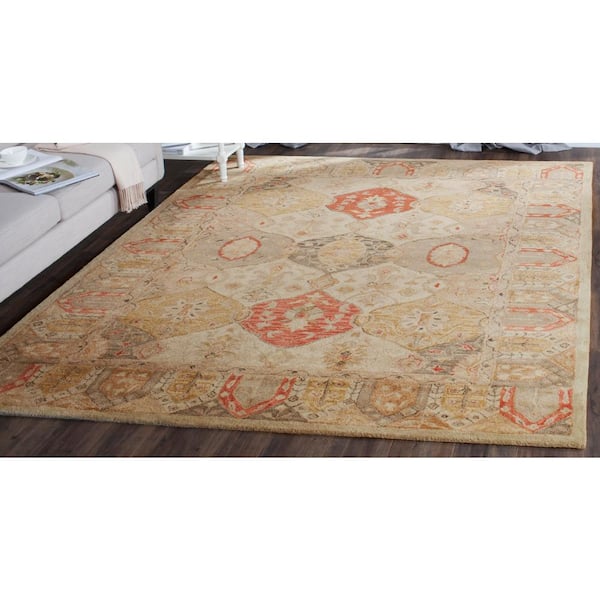 Antiquity Beige/Multi 8 ft. x 11 ft. Border Area Rug