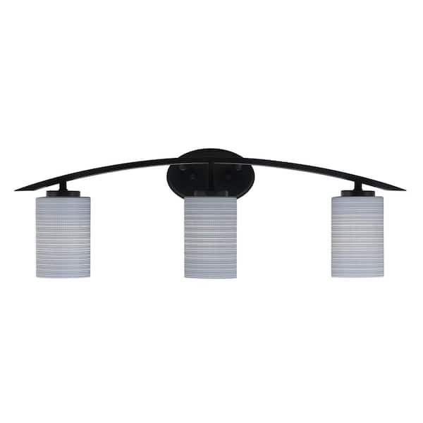 Unbranded Siena 29 in. 3-Light Vanity Light Matte Black with Gray Matrix Glass Shades