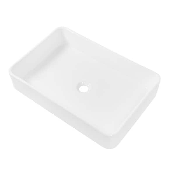 Zeus & Ruta 24 in. L x 16 in. W White Ceramic Rectangular Vessel Bathroom Sink without Faucet and Drain