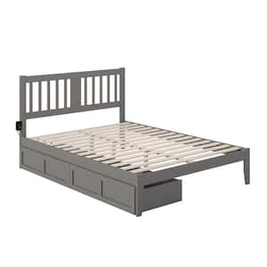 Tahoe Grey Queen Solid Wood Storage Platform Bed with USB Turbo Charger and 2 Extra Long Drawers