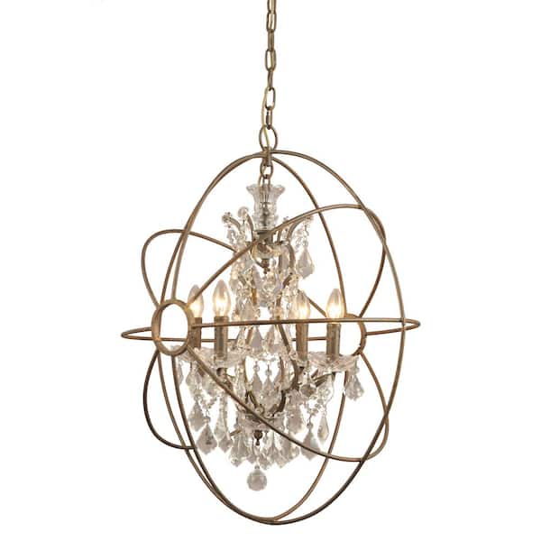 Unbranded 4-Light Rustic Finish Chandelier with Crystal Beads