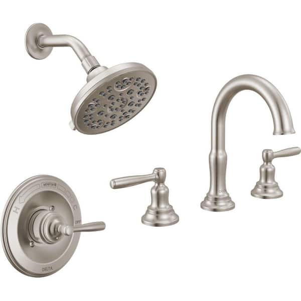 Roe 8 in. Widespread 2-Handle Bathroom Faucet Bundle Shower Trim and Rough-In in Stainless