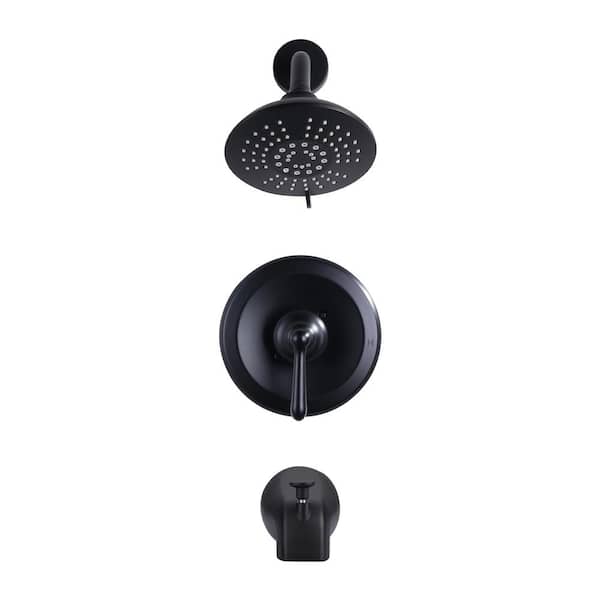 IVIGA Single Handle 5-Spray Shower Faucet 1.8 GPM with High Pressure Tub Spout in Matte Black