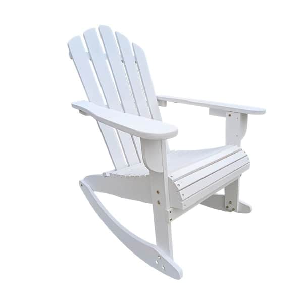 Afoxsos Reclining Populus Outdoor Armrest Rocking Wood Adirondack Chair in White for Porch Patios, Decks and Backyards
