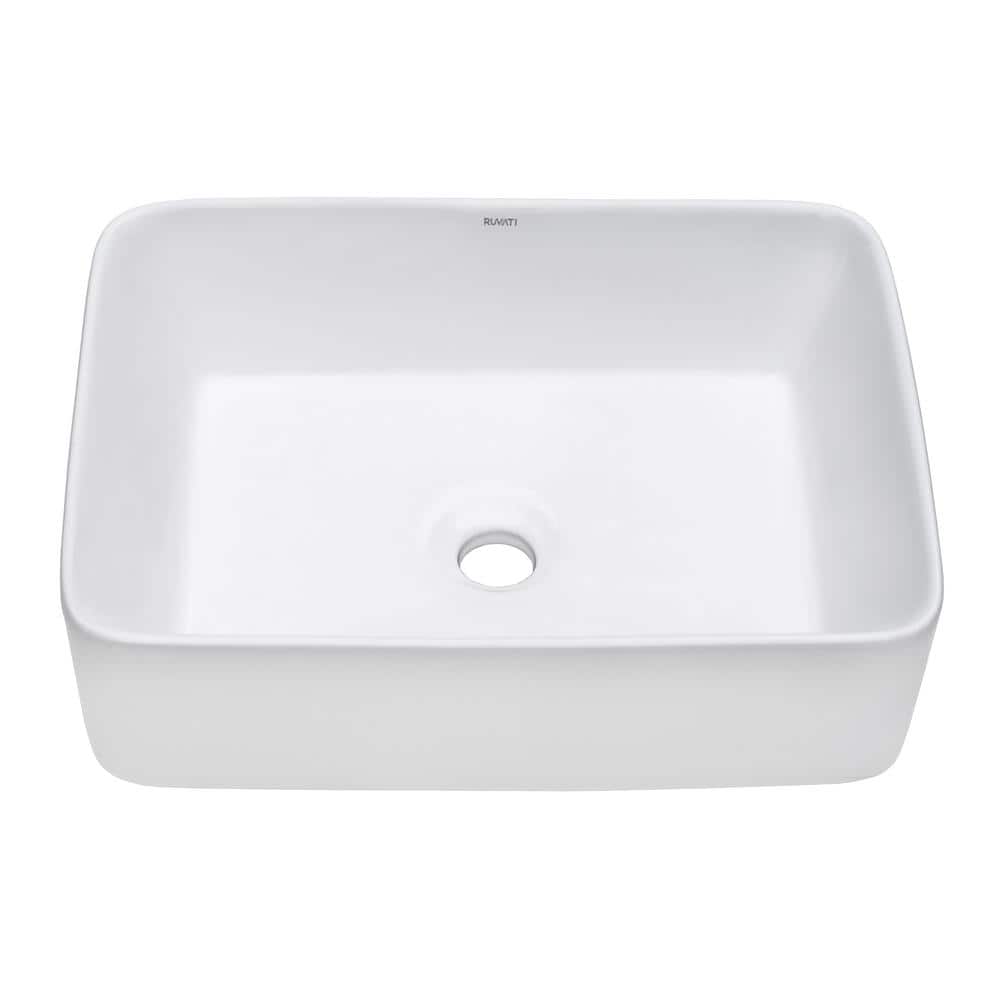 Ruvati 19'' White Ceramic Rectangular Above-Counter Vessel Sink