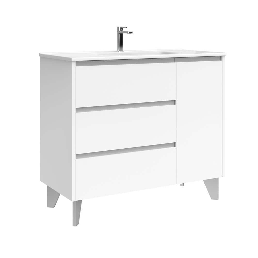 Lila 40.0 in. W Single Basin Freestanding Bath Vanity in Glossy White with Ceramic White Top price history on PriceWatchPro