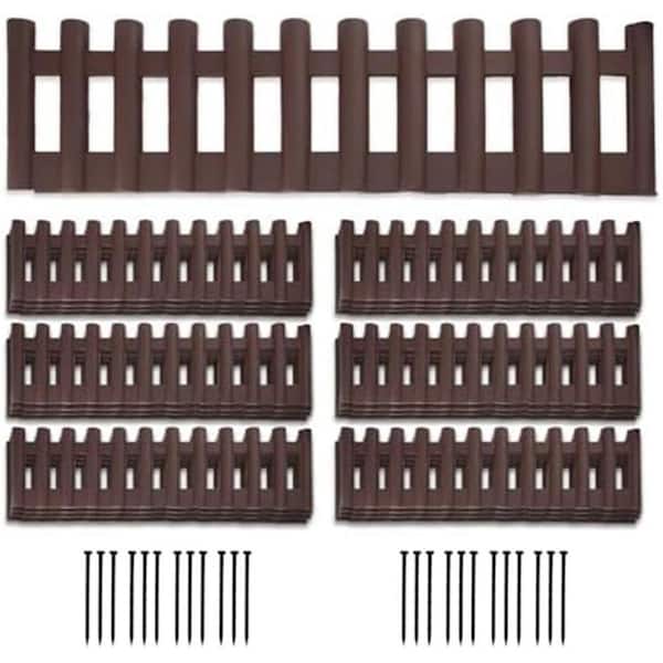 Garden Edging Border 17 in. Flexible Decorative Fence 24 Pack with Stakes Weather Resistant Brown