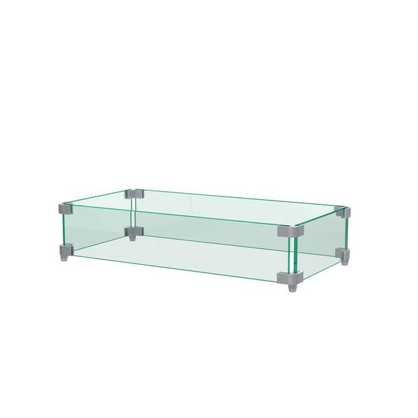 Dovelina 30 in. x 14 in. Rectangular Fire Pit Insert Glass Wind Guard