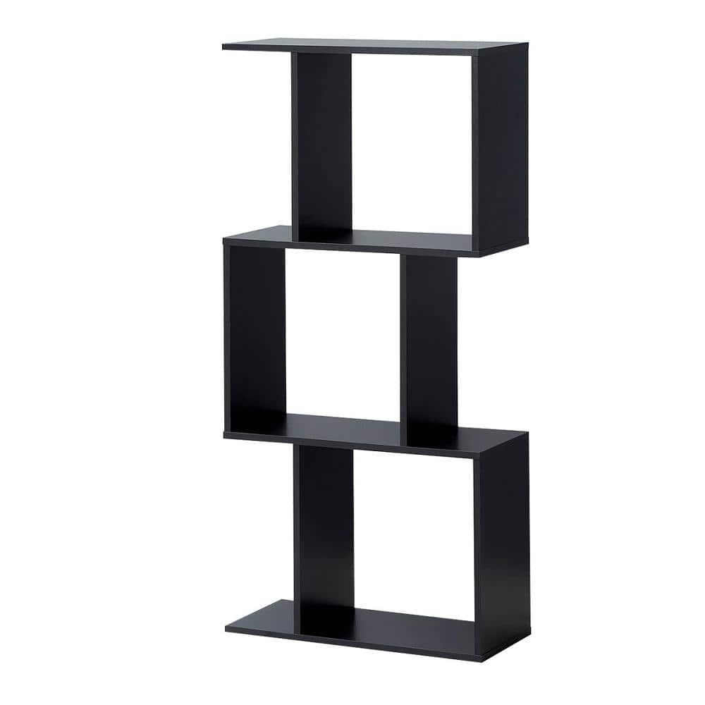 HONEY JOY 49 in. Tall Black Wood 3-Shelf Free Standing S-Shaped Bookcase  Multi-Functional Storage Display Rack TOPB003061 - The Home Depot