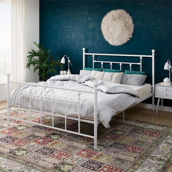 Dhp Mia White Queen Size Metal Bed, White Steel Bed Frame Queen