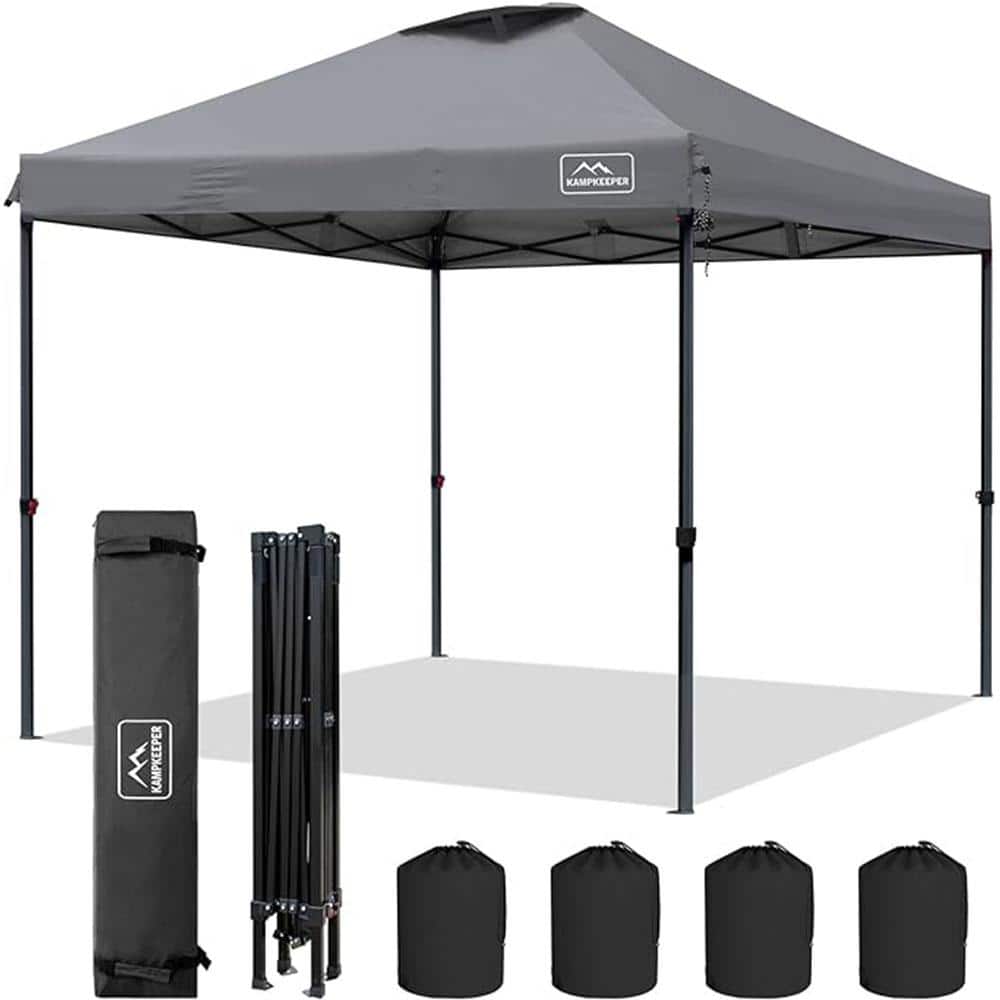 Dark Grey 3-Adjustable Height 10 ft. x 10 ft. Pop-up Canopy Tent with Wheel