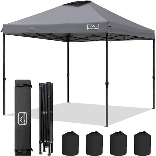 Unbranded Dark Grey 3-Adjustable Height 10 ft. x 10 ft. Pop-up Canopy Tent with Wheeled Carrying Bag, 4-Ropes and 4-Stakes