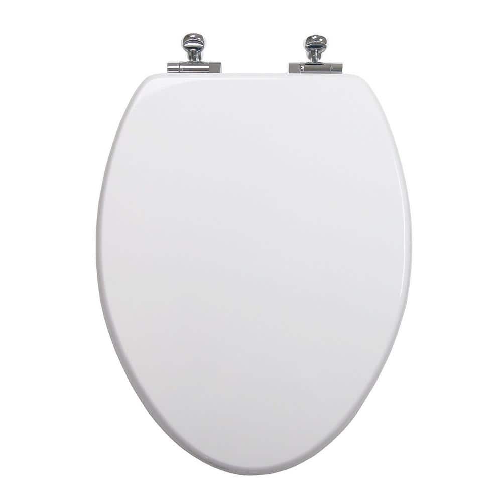 White Elongated Composite Toilet Seat with Chromed Hinges