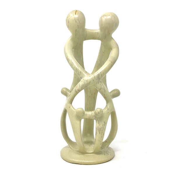 Global Crafts 10 in. Natural Stone 2-Parents 4-Children Soapstone Family Sculpture