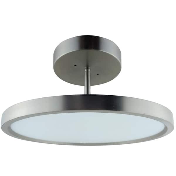 Sunlite 15 in. 1-Light Satin Nickel Modern Pendant Color Selectable LED 3000K 4000K 5000K Semi-Flush Mount Light