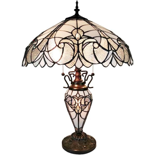 Amora Lighting 23 in. Tiffany Style Jagged Edge Glass-Base Table Desk Banker Lamp