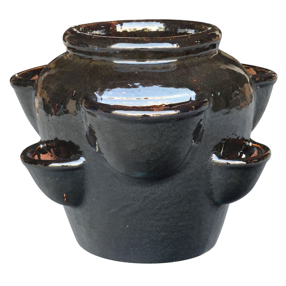 【黒壺】 wild strawberry 15ピース Lポット 18 x 8 x 14 Black Decorative 35Qt Strawberry Jar GGC-9122B-BK