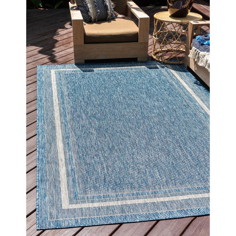 Blue Rectangular Flat Woven Outdoor Area Rug 6' x 9'