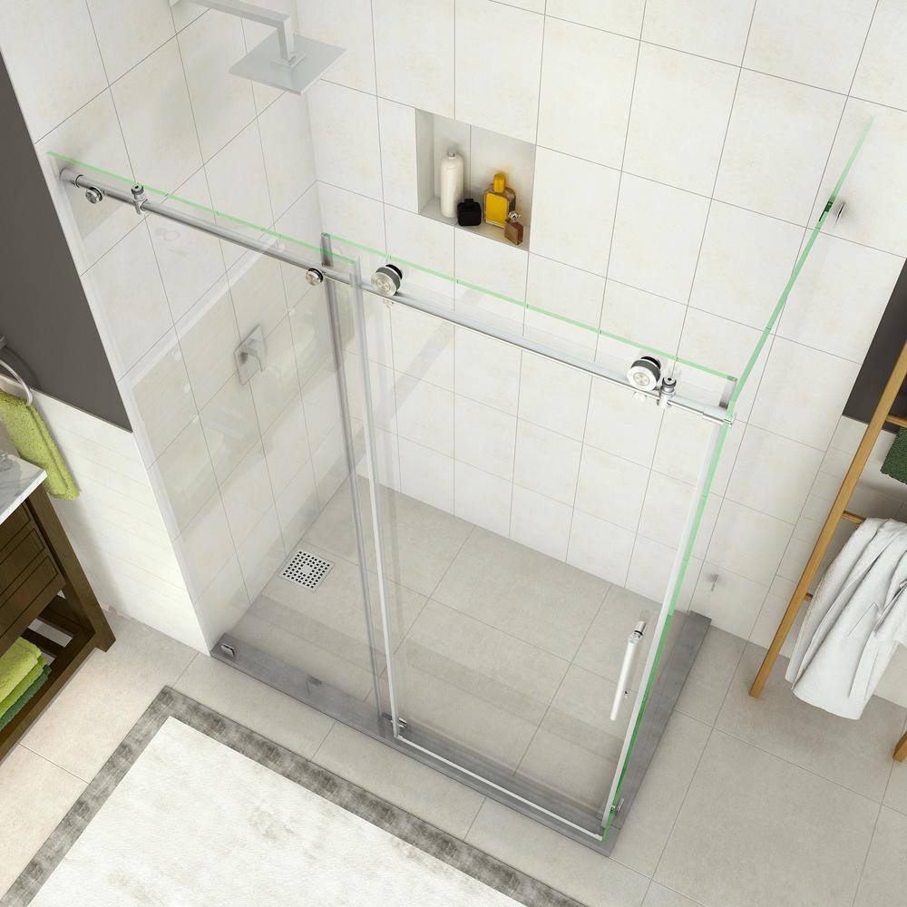 Coraline Frameless Sliding Shower Enclosure with Clear Glass and Stainless Steel Hardware
