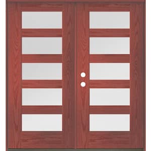 ASCEND Modern 72 in. x 80 in. 5-Lite Right-Active/Inswing Satin Glass Redwood Stain Double Fiberglass Prehung Front Door