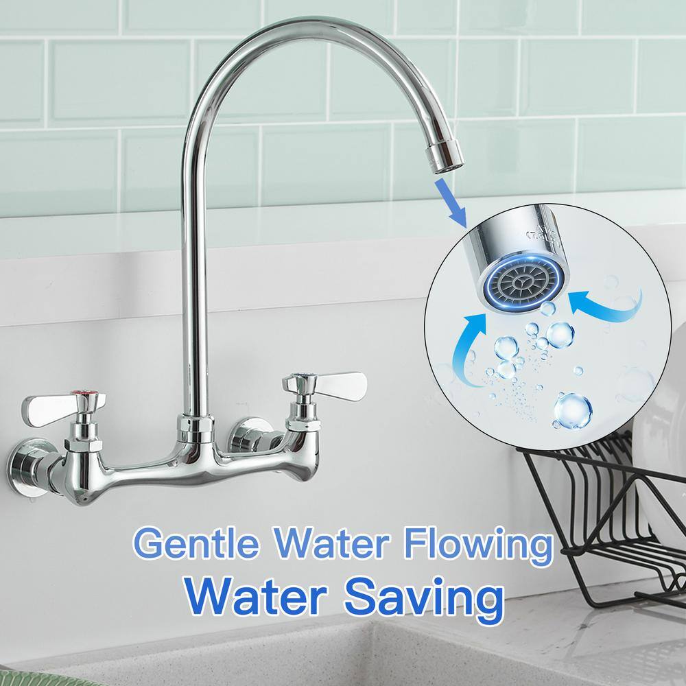 Polished Chrome Double Handle Wall Mount Kitchen Faucet