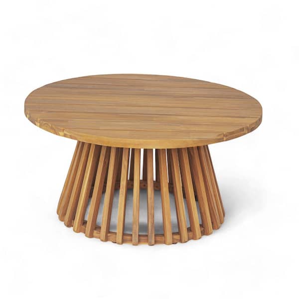 Brown Outdoor Acacia Wood Patio Round Coffee Table for Backyard, Lawn, Balcony