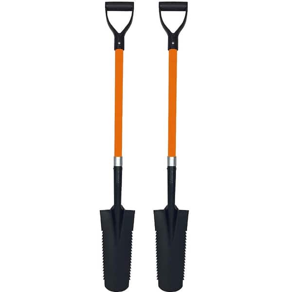 Ashman Online 48 in. Durable Fiberglass Rubber Grip D-Handle Length Drain Spade Teeth with Heavy-Duty Metal Blade (2-Pack)