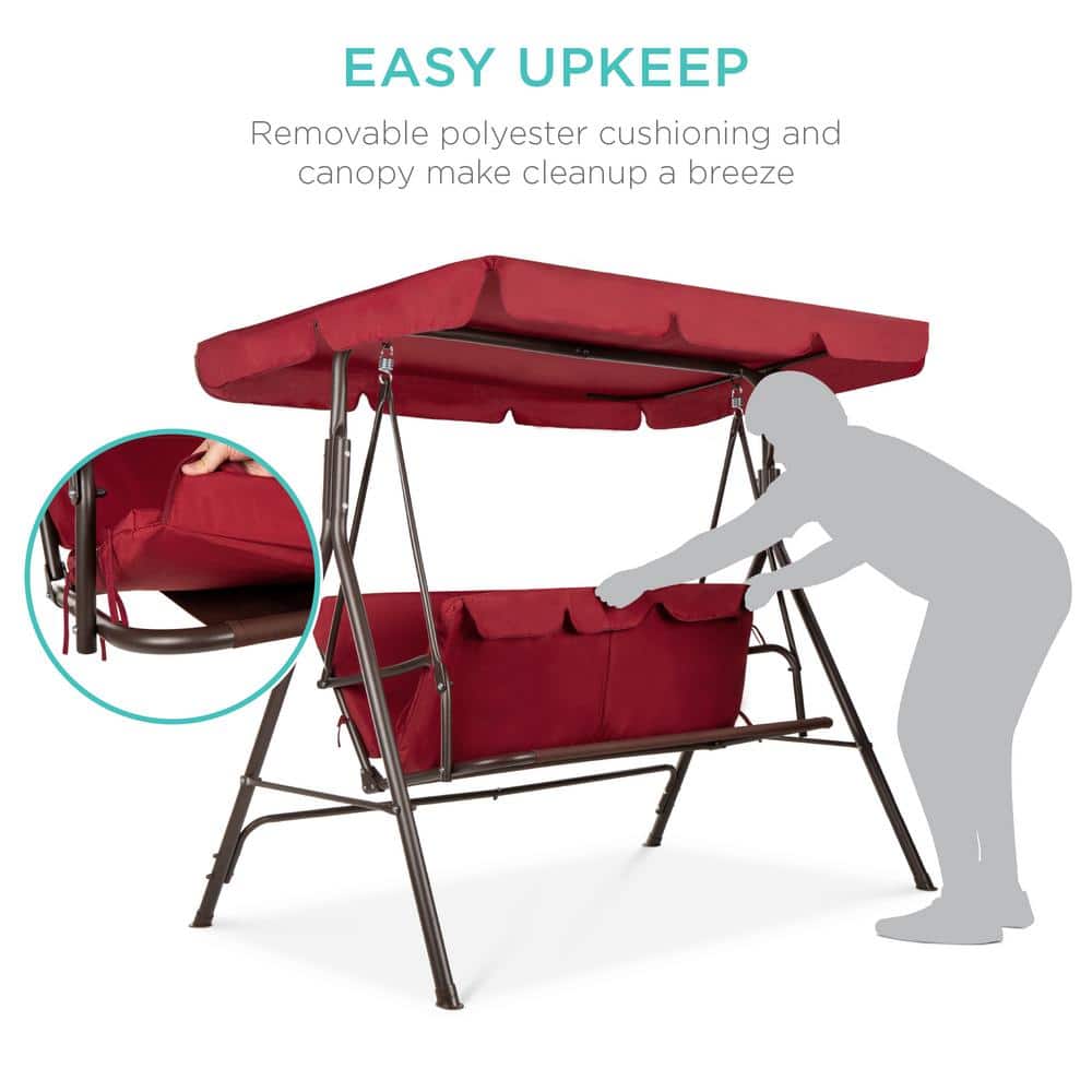 Burgundy Outdoor Convertible Canopy Swing for Two with Removable Cushions