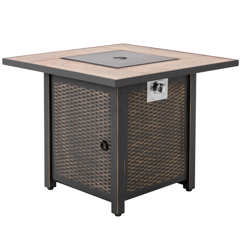 Nuu Garden Black Ceramic and Iron Gas Fire Pit Table