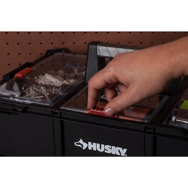 Husky - 20 in. 12-Compartment Stackable Nail Caddy Black Small Parts Organizer
