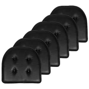 Faux Leather Memory Foam Tufted U-Shape 16 in. x 17 in. Non-Slip Indoor/Outdoor Chair Seat Cushion (6-Pack), Black