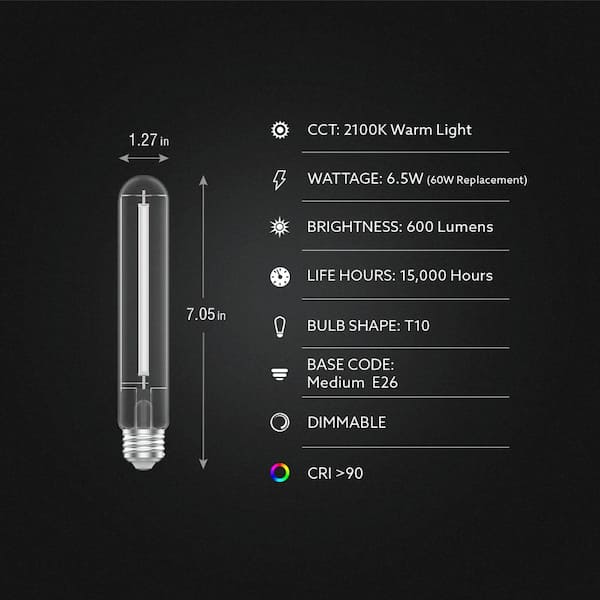 60W Equivalent Clear 6W LED Dimmable Standard T10 Bulb - #47E41