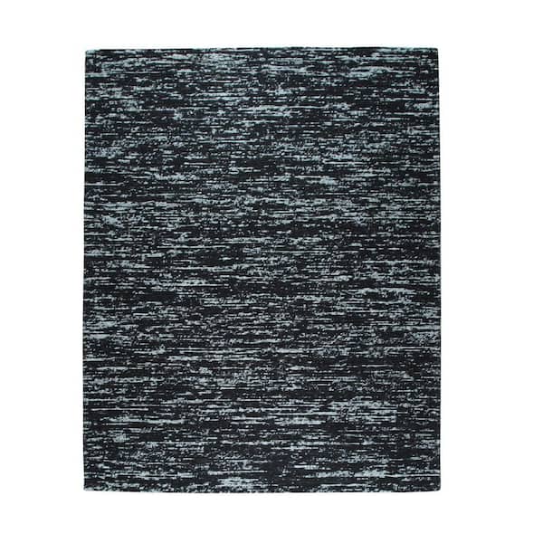 Black Hand-Knotted Wool Contemporary Natural Modern Wool Flat Rug, 8 ft. x 10 ft.