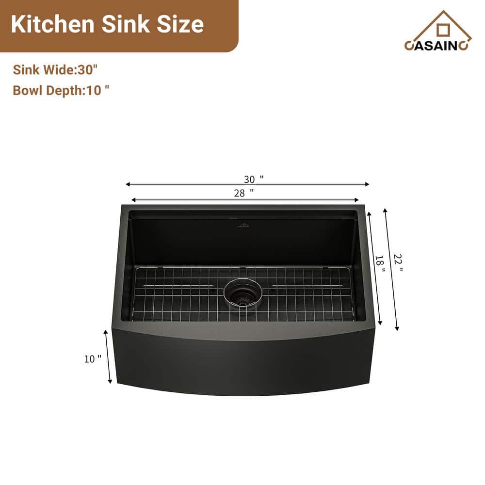 30'' Single Bowl Stainless Steel Farmhouse Kitchen Sink with Accessories