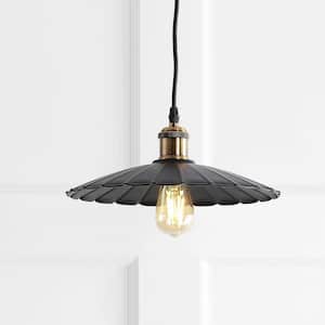 Lotus 12.25 in. 1-Light Brass Gold/Black LED Pendant with Adjustable Metal