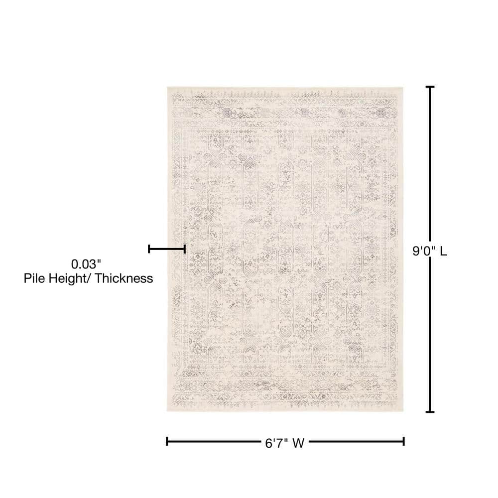 Roma Cream and Grey Vintage Oriental Area Rug, 6'7" x 9'