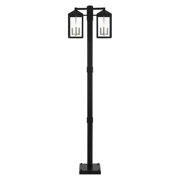 AVIANCE LIGHTING Creekview 6-Light Black Cast Brass Hardwired Outdoor Rust Resistant Post Light Set with No Bulbs Included