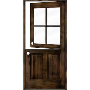 32 in. x 80 in. Farmhouse Knotty Alder Right-Hand/Inswing 4-Lite Clear Glass Black Stain Dutch Wood Prehung Front Door