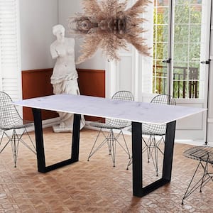 Juno 72 in. Marble Rectangle Dining Table w/ Black Metal Sled Base Seats 6