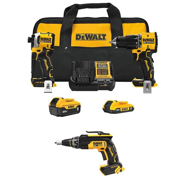 ATOMIC 20-Volt Lithium-Ion Cordless 2-Tool Combo Kit and XR Brushless Screw Gun w/ 5.0 Ah and 2.0 Ah Batteries, Charger