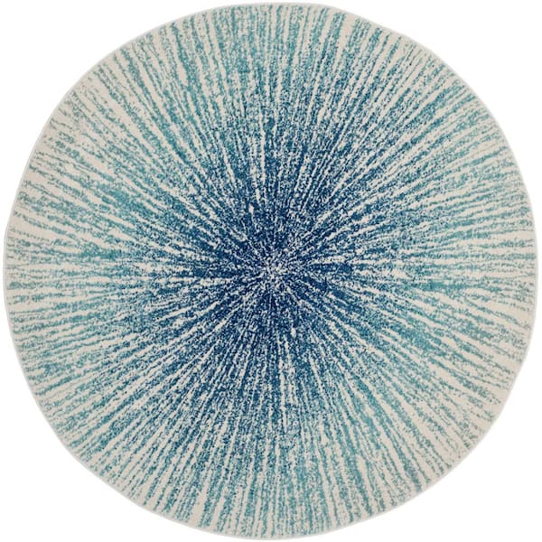 SAFAVIEH Evoke Royal/Ivory 9 ft. x 9 ft. Round Geometric Area Rug