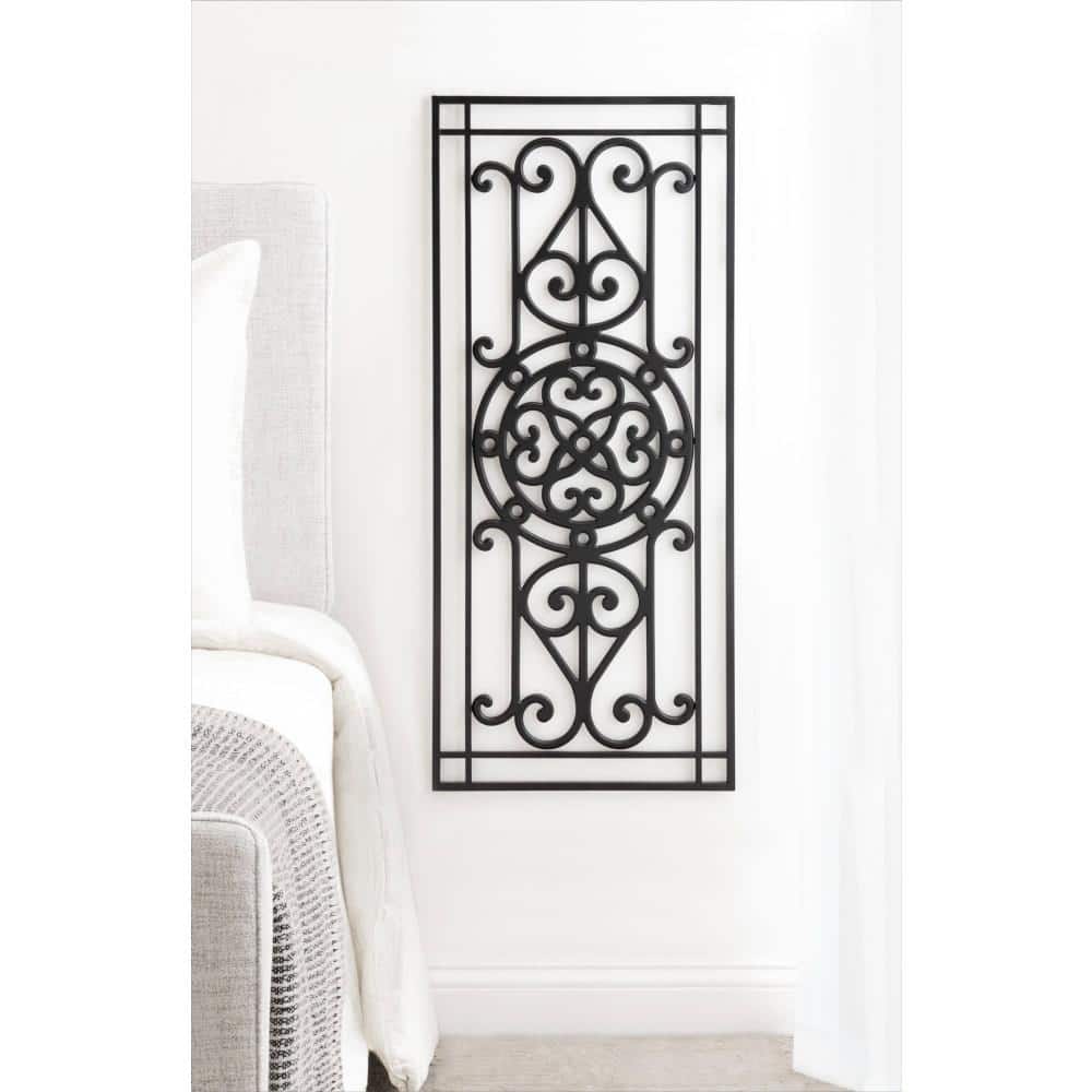 Black Ornate Metal and Wood Farmhouse Wall Art Plaque