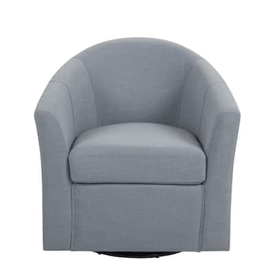 Light Gray Comfy Linen Upholstered Swivel Barrel Armchair with Metal Base (Set of 1)