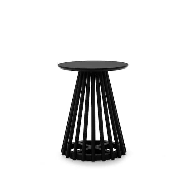 Sudzendf Black Wood Round Outdoor Side Table 1-Piece