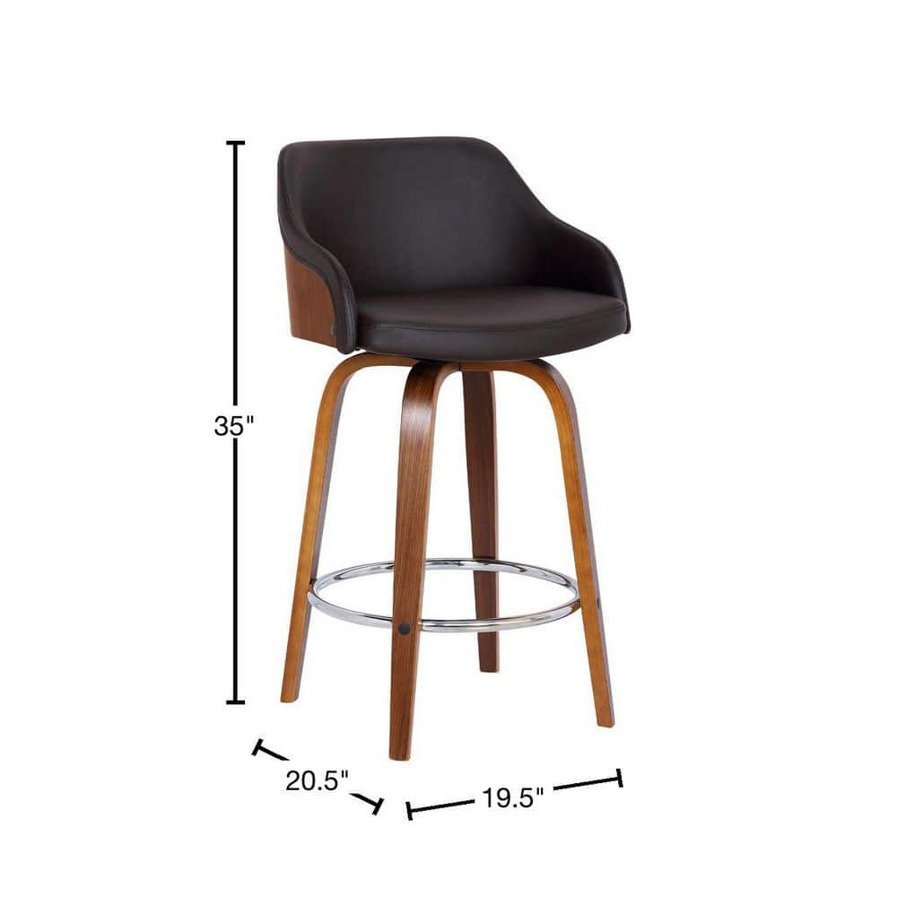 Alec 26" Walnut Brown Swivel Counter Stool with Chrome Footrest