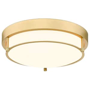 12 in. 2-Light Gold Selectable LED Flush Mount Modern Ceiling Light with Brass Gold Finish for Hallway, Kitchen, Laundry