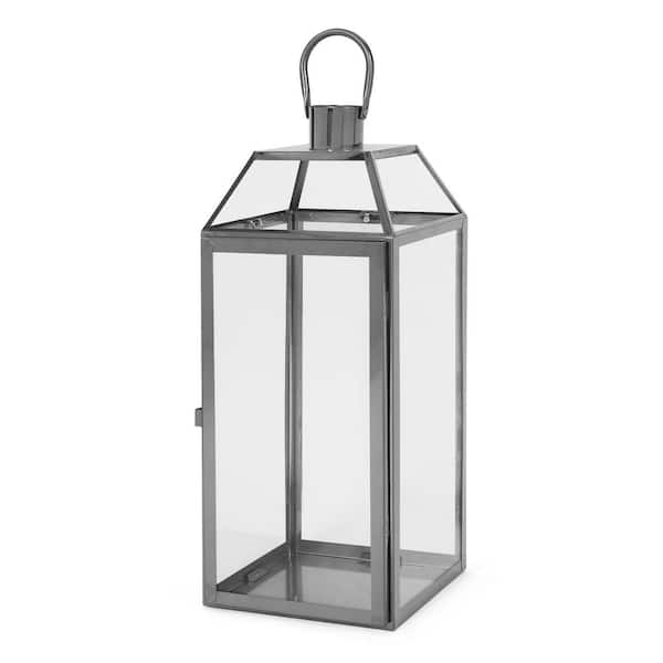 Noble House Doheny 7.5 in. x 18 in. Black Stainless Steel Outdoor Patio Lantern
