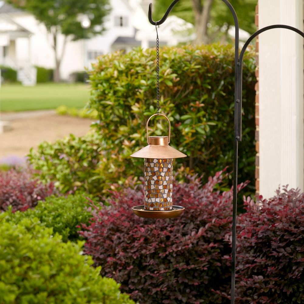 Adelie Mosaic Glass and Copper Hanging Solar Bird Feeder
